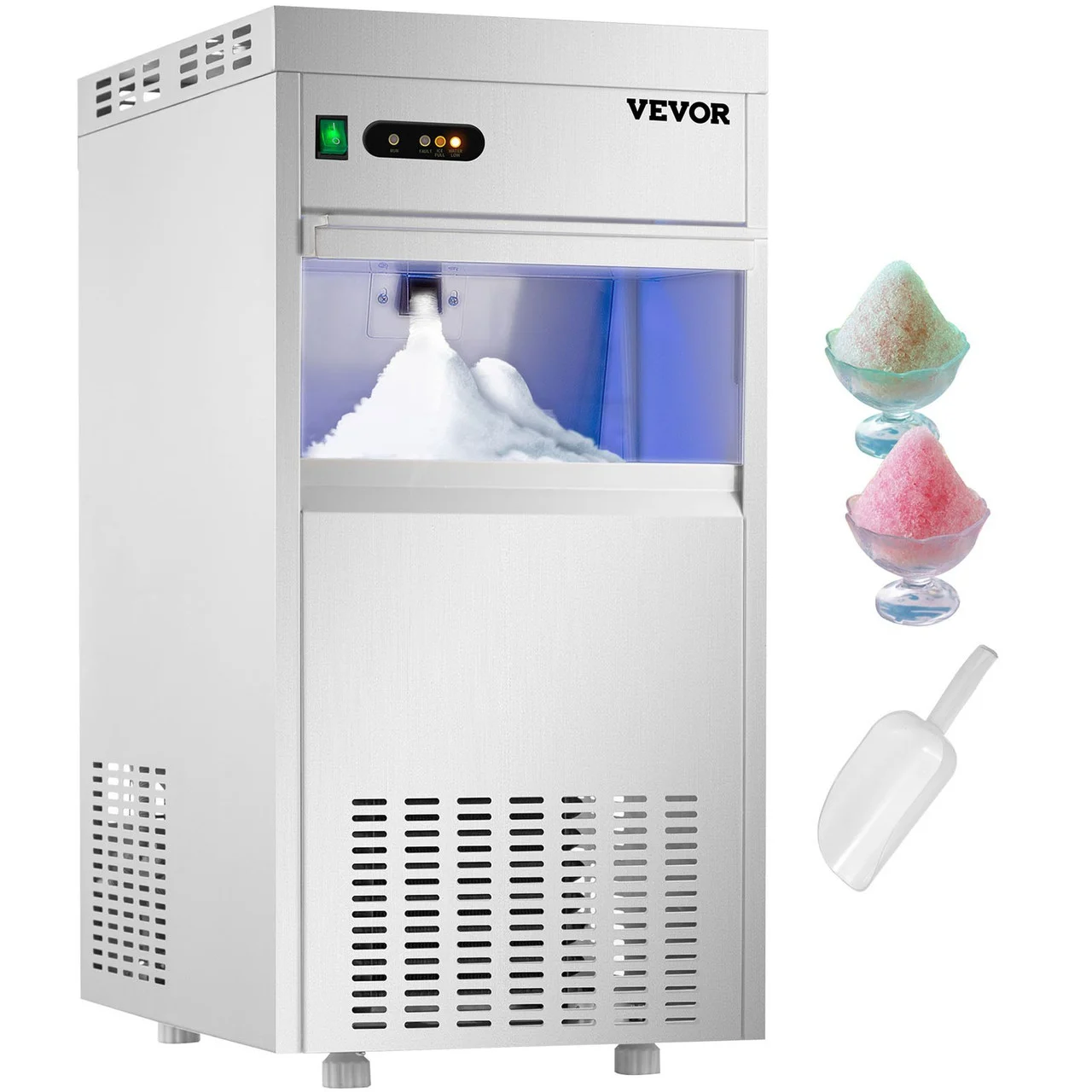 110V Commercial Snowflake Ice Maker 132LBS/24H, ETL Approved Food Grade Stainless Steel Flake Ice Machine Freestanding Flake Ice Maker for Seafood Restaurant, Water Filter and Spoon Included (Discontinued) See 300-SZB401000