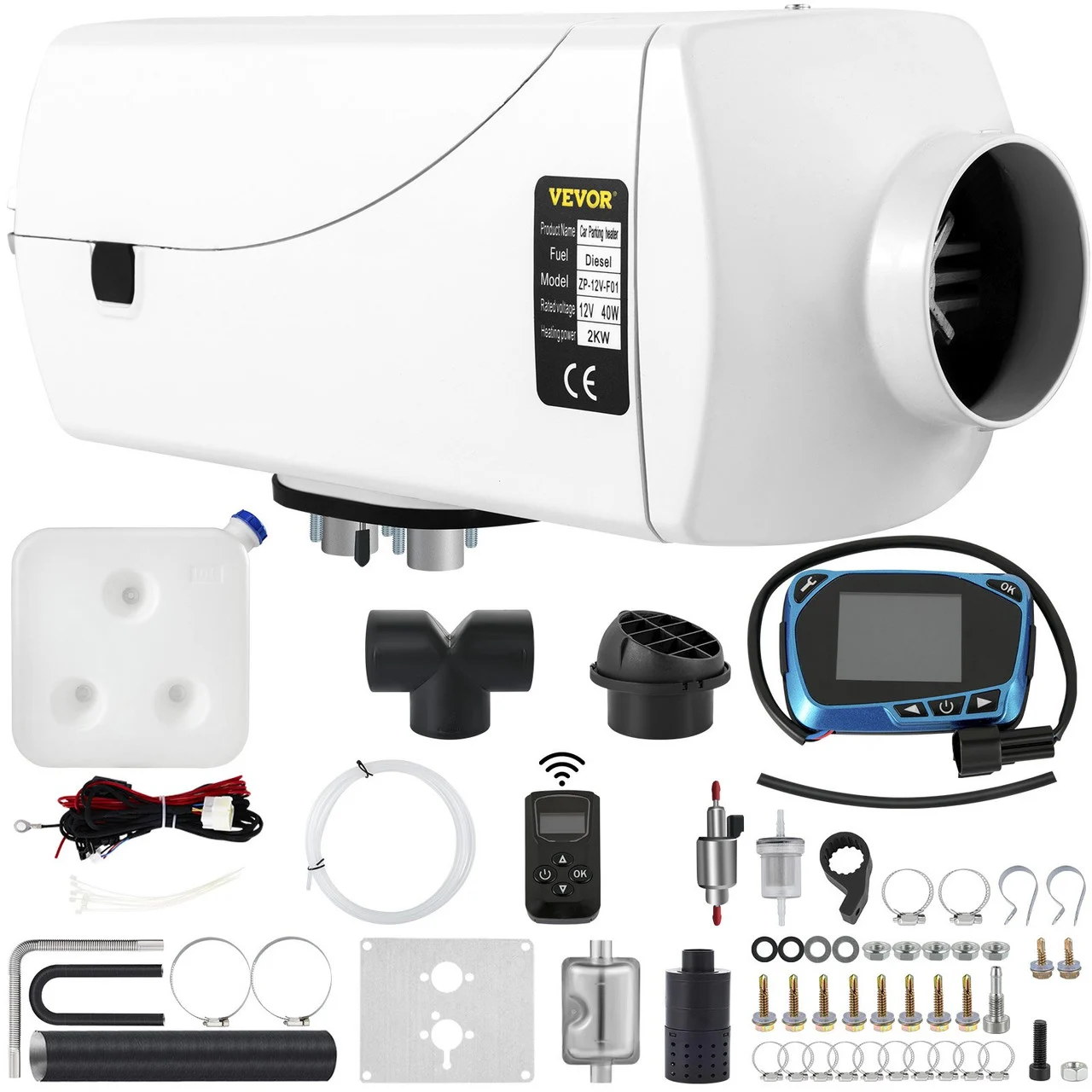 Diesel Air Heater, 12V 2KW, Parking Bunk Heater with LCD Thermostat and Remote Control, Muffler & 10L Tank Included, for Bus Trailer RV Semi Trucks Car Boat Use, CE Listed
