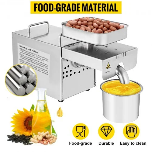 Oil Press Machine 750W Cold / Hot Press Automatic Oil Extractor Organic Oil Expeller Commercial Grade Stainless Steel Oil Press Machine