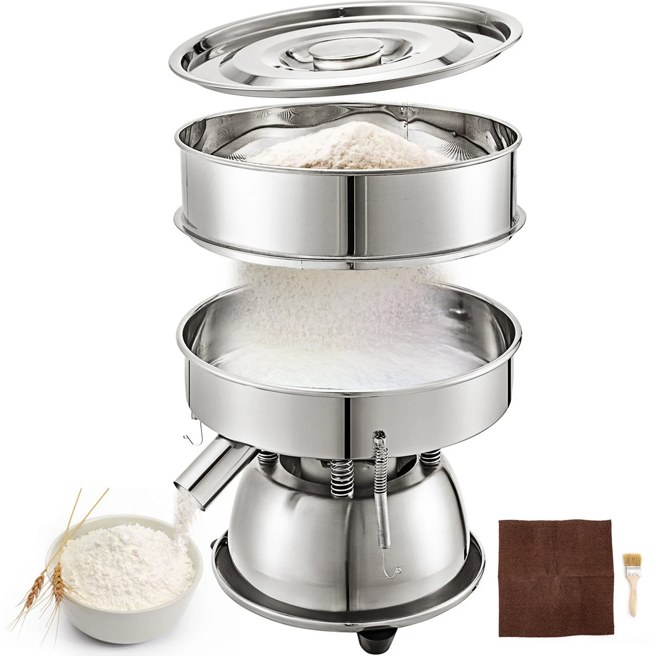Automatic Sieve Shaker Included 40 Mesh + 60 Mesh Flour Sifter Electric Vibrating Sieve Machine 110V 50W Sifter Shaker Machine 1150 r/min for Flours, Herbal Powder