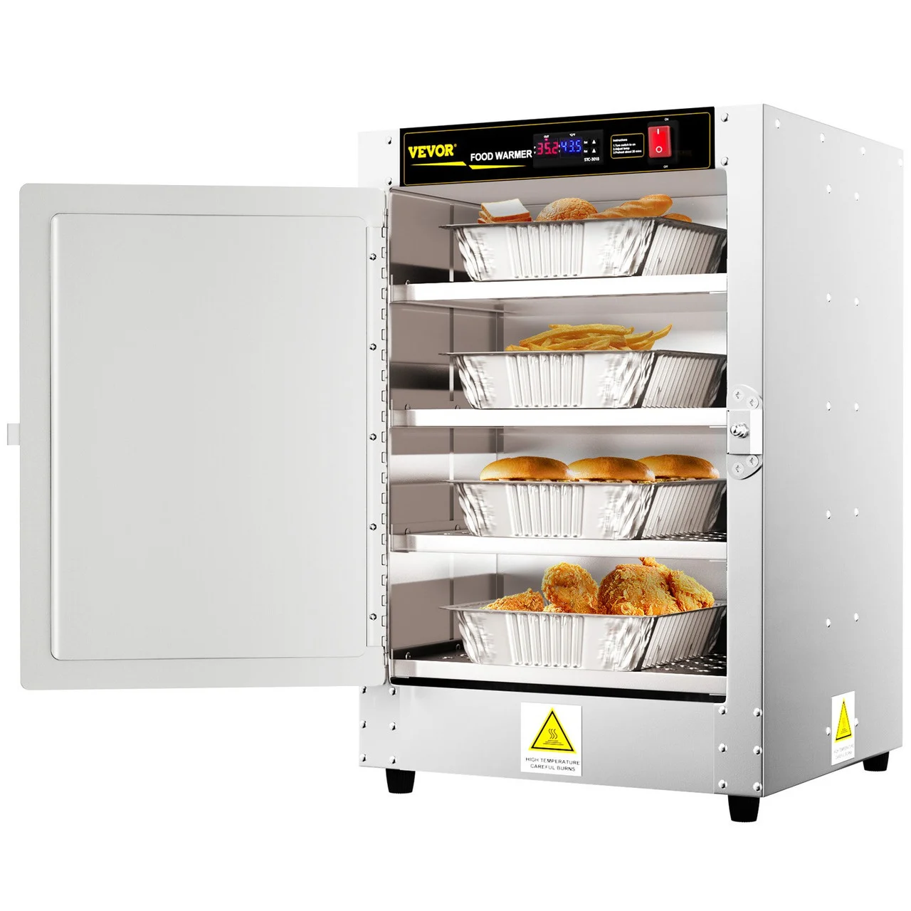 Hot Box Food Warmer, 16"x16"x24" Concession Warmer with Water Tray, Four Disposable Catering Pans, Countertop Pizza, Patty, Pastry, Empanada, Concession Hot Food Holding Case, 110V UL Listed
