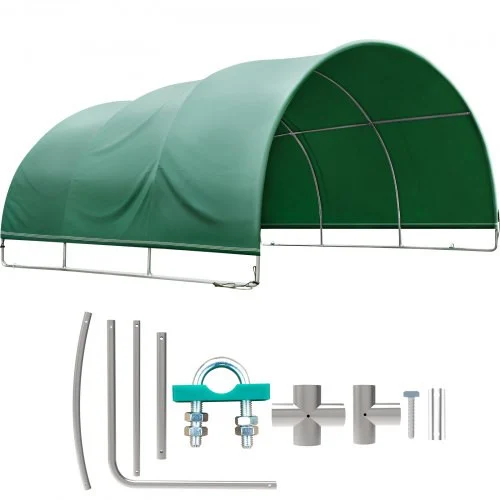 Livestock Shelter, 12'x 12'x 5.9' Corral Shelter, Steel Metal Corral Panel Shelter, Waterproof Corral Panels for Horses and Other Livestock, Animal Shelter with PVC Cover and Galvanized Pipe