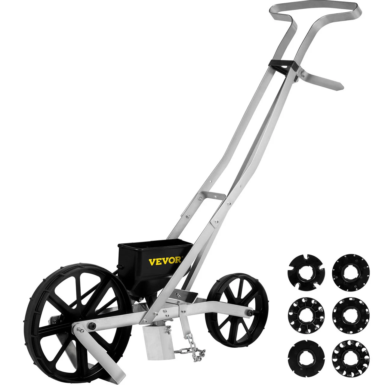 Garden Seeder, Metal Precision Garden Push Seeder with 6 Seed Plates, Walk-Behind Row Crop Planter, Manual Garden Lawn Spreader for Sowing Seeds, Backyard Agriculture for Various Seeds