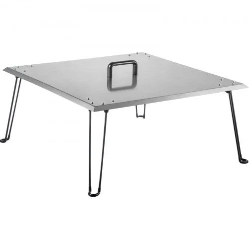 Fire Pit Heat Deflector 24 x 24 x 13 Inch, Stainless Steel Fire Pit Cover 1.5mm Thick, Square Fire Pit Burner Cover to Push Heat Down and Out, Fire Pit Lid with Foldable Legs and Carrying Handle