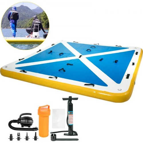 Inflatable Floating Dock, Inflatable Dock Platform with Electric Air Pump, Inflatable Swim Platform 6 Inch Thick, Floating Dock 4-6 People, Floating Platform for Pool Beach Ocean (8 x 6 ft)