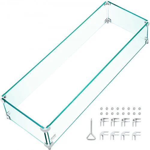Fire Pit Wind Guard, 30.5 x 11.5 x 6 Inch Glass Wind Guard, Rectangular Glass Shield, 0.3" Thick Clear Tempered Glass Flame Guard, Steady Feet Tree Pit Guard for Propane, Gas, Outdoor