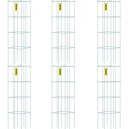 Tomato Cages, 14.6" x 14.6" x 39.4", 6 Packs Square Plant Support Cages, Green PVC-Coated Steel Tomato Towers for Climbing Vegetables, Plants, Flowers, Fruits