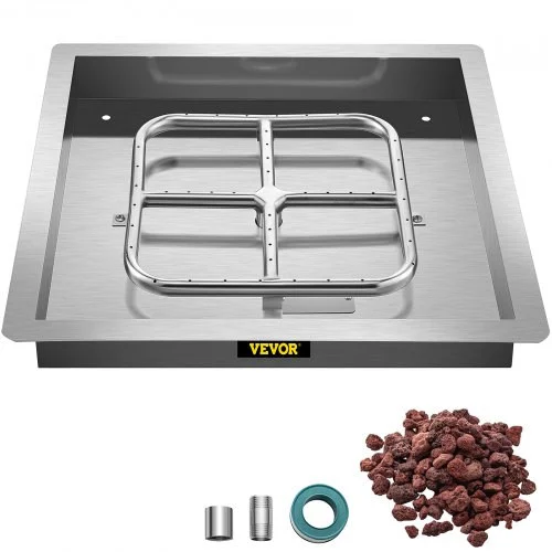 Drop in Fire Pit Pan, 36" x 36" Square Fire Pit Burner, Stainless Steel Gas Fire Pan, Fire Pit Burner Pan w/ 1 Pack Volcanic Rock Fire Pit Insert w/ 300K BTU for Keeping Warm w/ Family & Friends