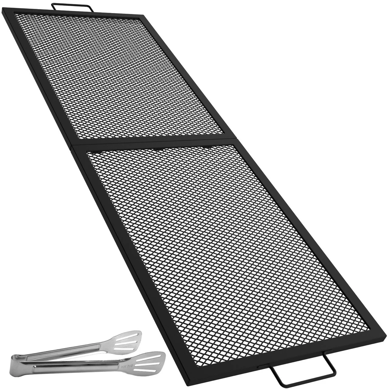 Fire Pit Cooking Grill Grate 40 x 15 in Foldable Rectangle Campfire BBQ Rack, Heavy Duty X-Marks with Portable Handle & Support Wire for Outdoor Picnic Party & Gathering, Black