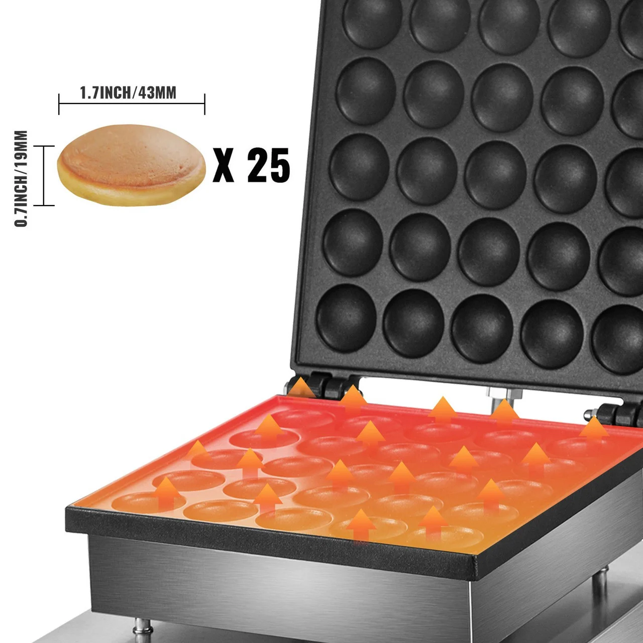 Mini Dutch Pancake Maker, 1.7-Inch Diameter Mini Pancake Poffertjes Machine Electric Poffertjes for 25PCs Round Pancakes, 850W Commercial Pancake Maker, 50-300? Poffertjes Maker, Stainless Steel
