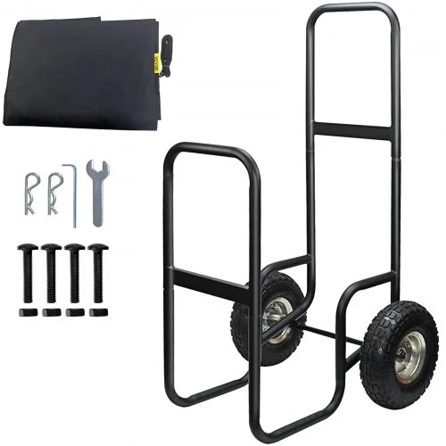 Firewood Cart, 220 lbs Weight Capacity, Wood Carrier with Wheels, Binding Rope and Water-proof Tarp, Utility Log Rack for Storage or Move, Dolly Hauler for Indoor and Outdoor Fireplace, Black