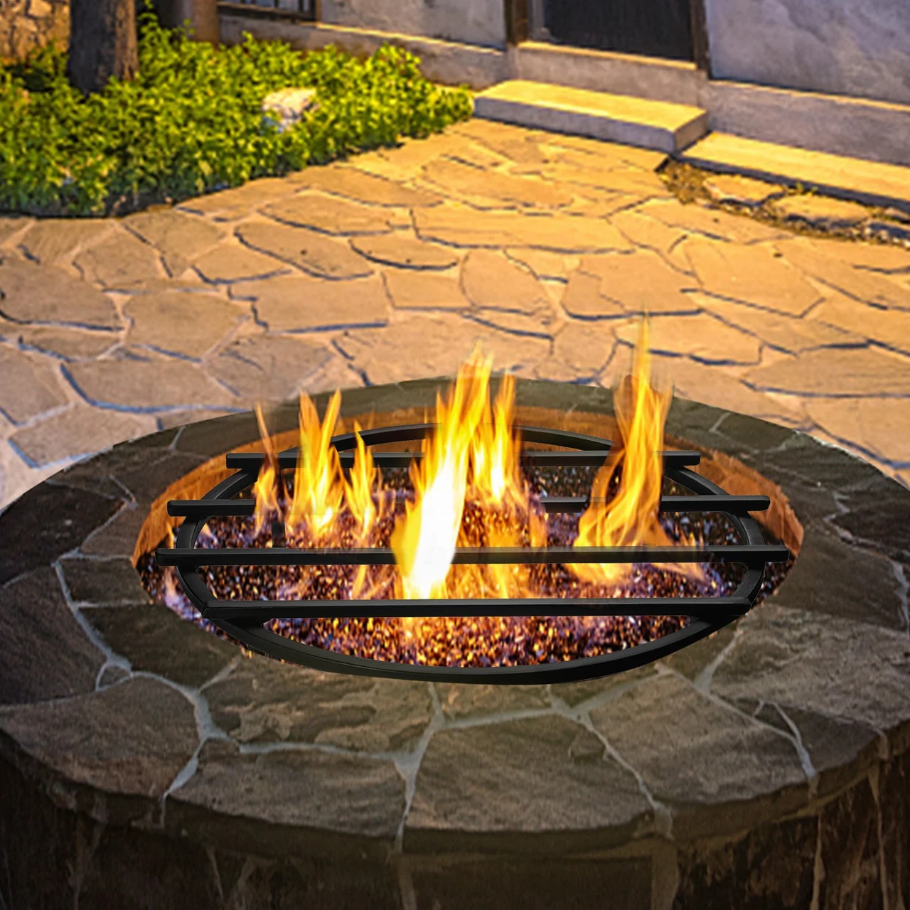 Fire Pit Grate, Heavy Duty Iron Round Firewood Grate, Round Wood Fire Pit Grate 18", Firepit Grate with Black Paint, Fire Grate with 4 Removable Square Legs for Burning Fireplace and Firepits