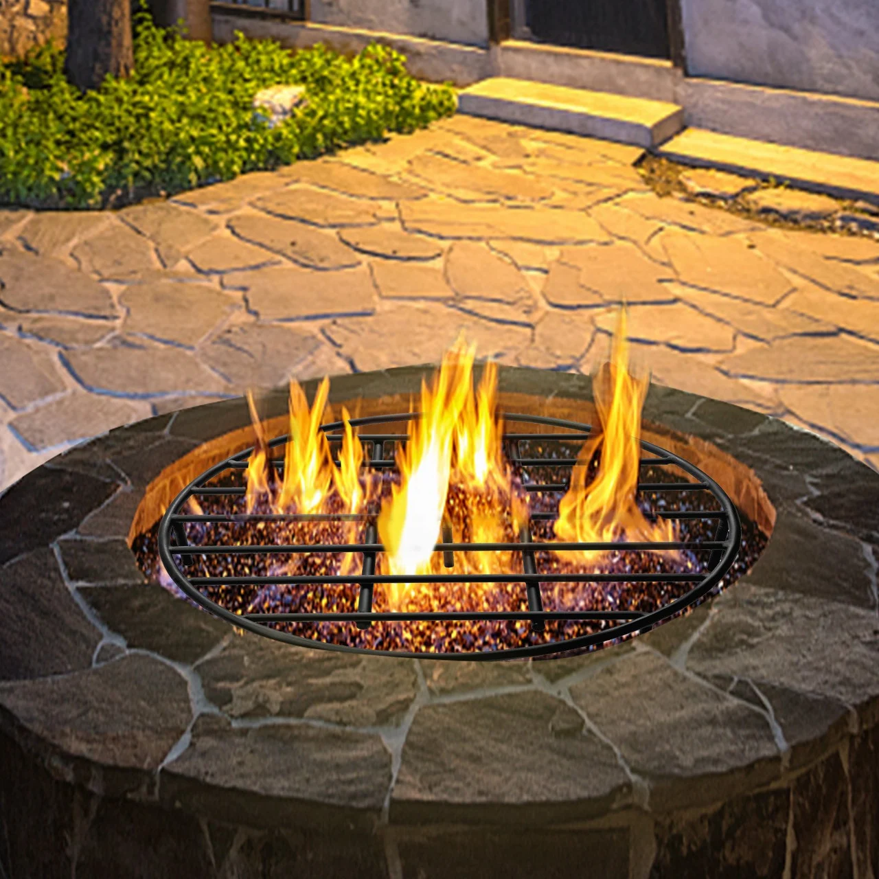 Fire Pit Grate, Heavy Duty Iron Round Firewood Grate, Round Wood Fire Pit Grate 30", Firepit Grate with Black Paint, Fire Grate with 7 Removable Round Legs for Burning Fireplace and Firepits