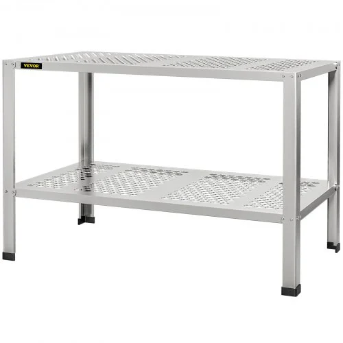 Potting Bench, 42" L x 24" W x 32" H, Aluminum Alloy Outdoor Workstation with Rubber Feet, Multi-use Double Layers Gardening Table for Greenhouse, Patio, Porch, Backyard, Silver (DISCONTINUED)