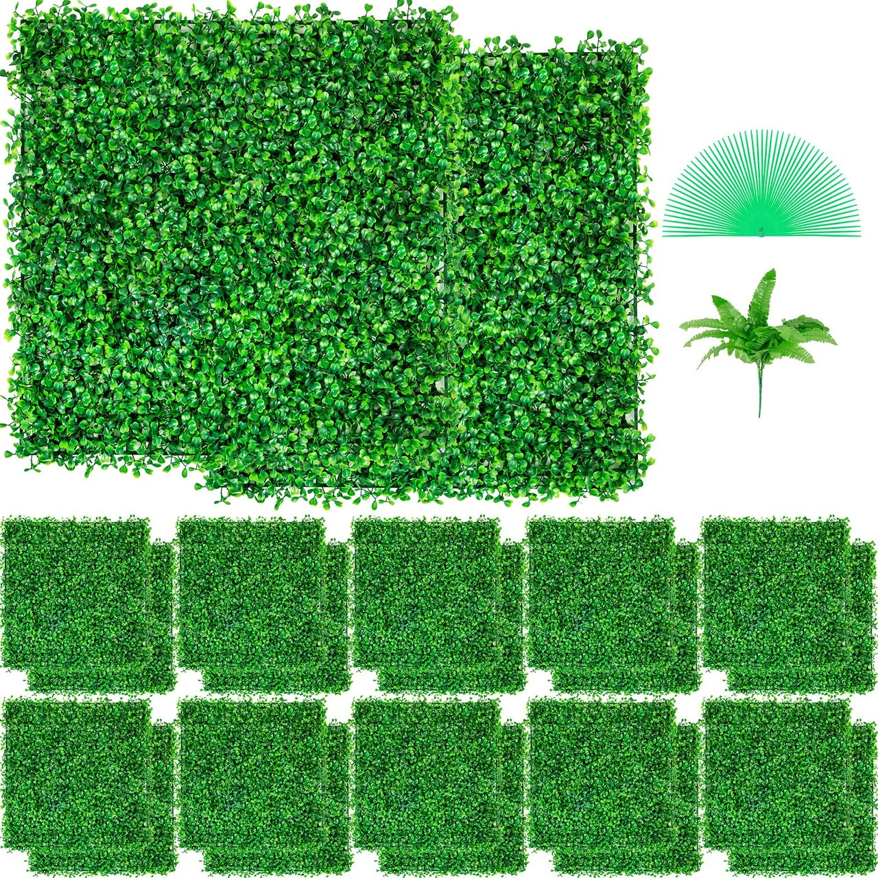 Artificial Boxwood Panel UV 24pcs Boxwood Hedge Wall Panels Artificial Grass Backdrop Wall 10" X 10" 4 cm Green Grass Wall, Fake Hedge for Decor Privacy Fence Indoor, Outdoor Garden Backyard