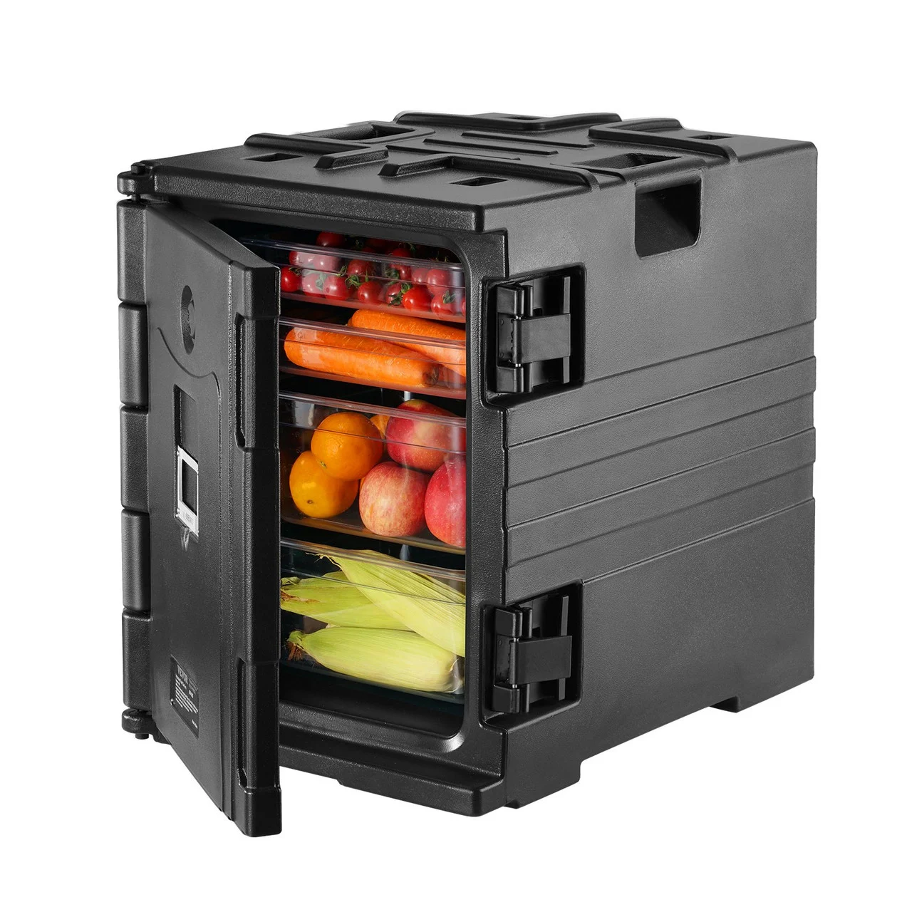 Insulated Food Pan Carrier, 82 Qt Hot Box for Catering, LLDPE Food Box Carrier w/ One-Piece Buckle, Front Loading Food Warmer w/ Handles, End Loader w/ Wheels for Restaurant, Canteen, etc. Black