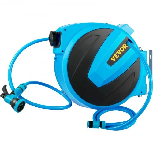 Retractable Hose Reel, 1/2 inch x 75 ft, Any Length Lock & Automatic Rewind Water Hose, Wall Mounted Garden Hose Reel w/ 180ø Swivel Bracket and 7 Pattern Hose Nozzle, Blue