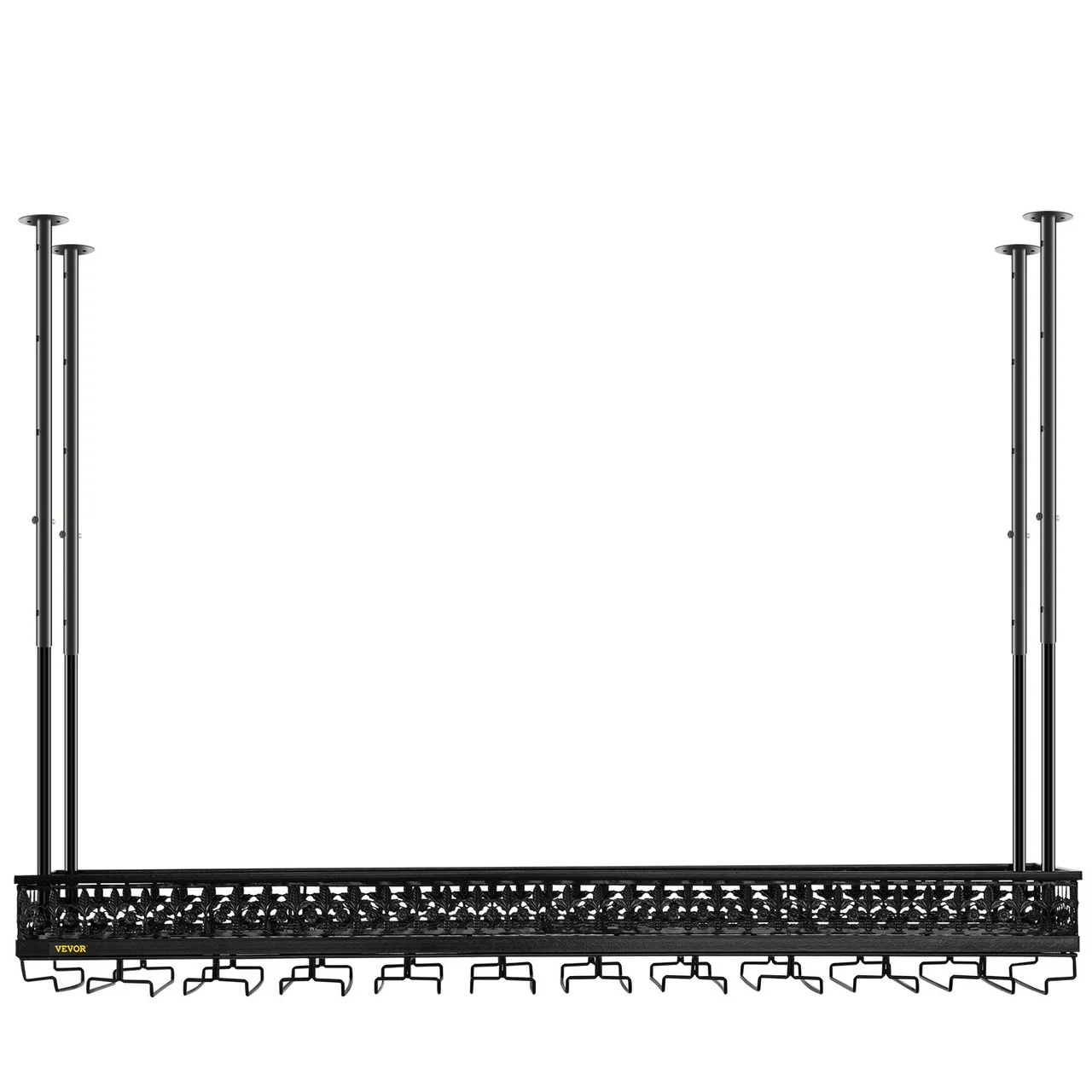 Ceiling Wine Glass Rack, 46.9 x 13 inch Hanging Wine Glass Rack, 18.9-35.8 inch Height Adjustable Hanging Wine Rack Cabinet, Black Wall-Mounted Wine Glass Rack Perfect for Bar Cafe Kitchen
