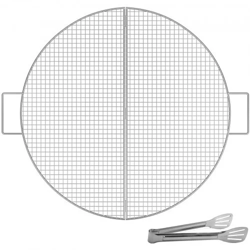 Fire Pit Cooking Grill Grate 24 Inch, Foldable Round Cooking Grate, Stainless Steel Tight Grid Campfire BBQ Grill with Portable Handle for Outdoor Picnic Party & Gathering, Silver, (Discontinued)