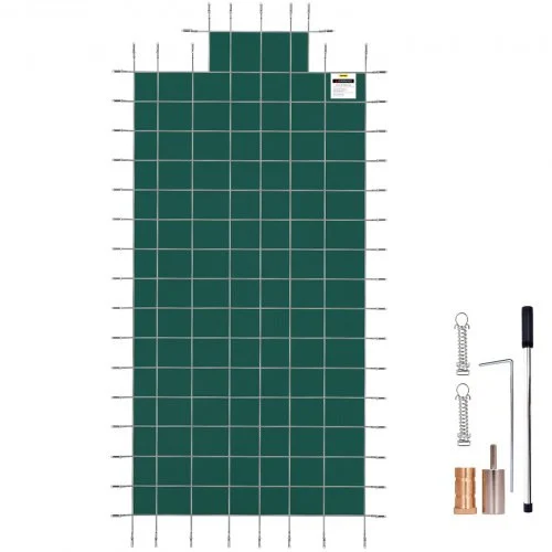 Pool Safety Cover Fits 16x32ft Rectangle Inground Safety Pool Cover Green Mesh with 4x8ft Center End Steps Solid Pool Safety Cover for Swimming Pool Winter Safety Cover