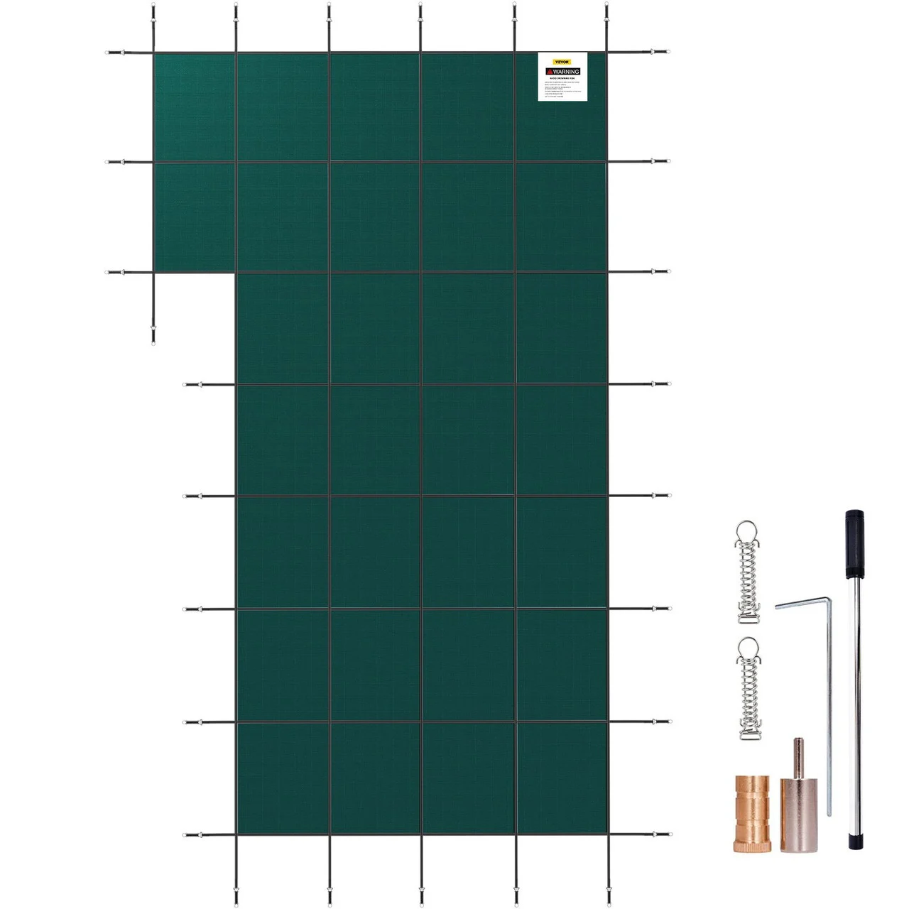 Inground Pool Safety Cover, 20 ft x 38 ft Rectangular Winter Pool Cover with Right Step, Triple Stitched, High Strength Mesh PP Material, Good Rain Permeability, Installation Hardware Included