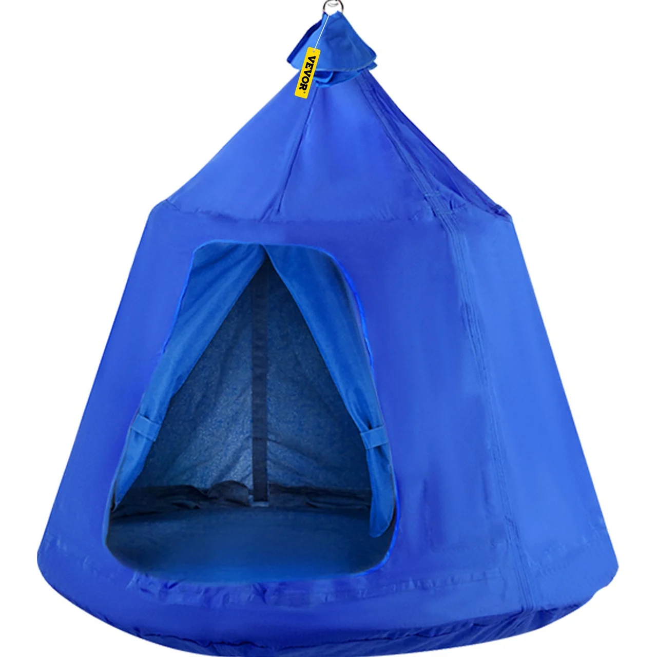 Hanging Tree Tent, Max. 440lbs Capacity Tree Tent Swing, Hangout Hugglepod with LED Rainbow Decoration Lights Inflatable Cushion, Ceiling Hammock Tent Suit for Kids & Adult Indoor Outdoor, Blue
