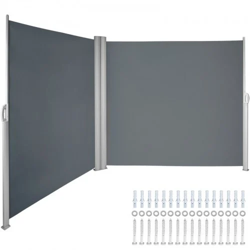 Retractable Side Awning 236" x 63",Double Retractable Patio Screen Waterproof, Retractable Room Divider Black for Privacy, Garden, Outdoor, Patio and Terrace