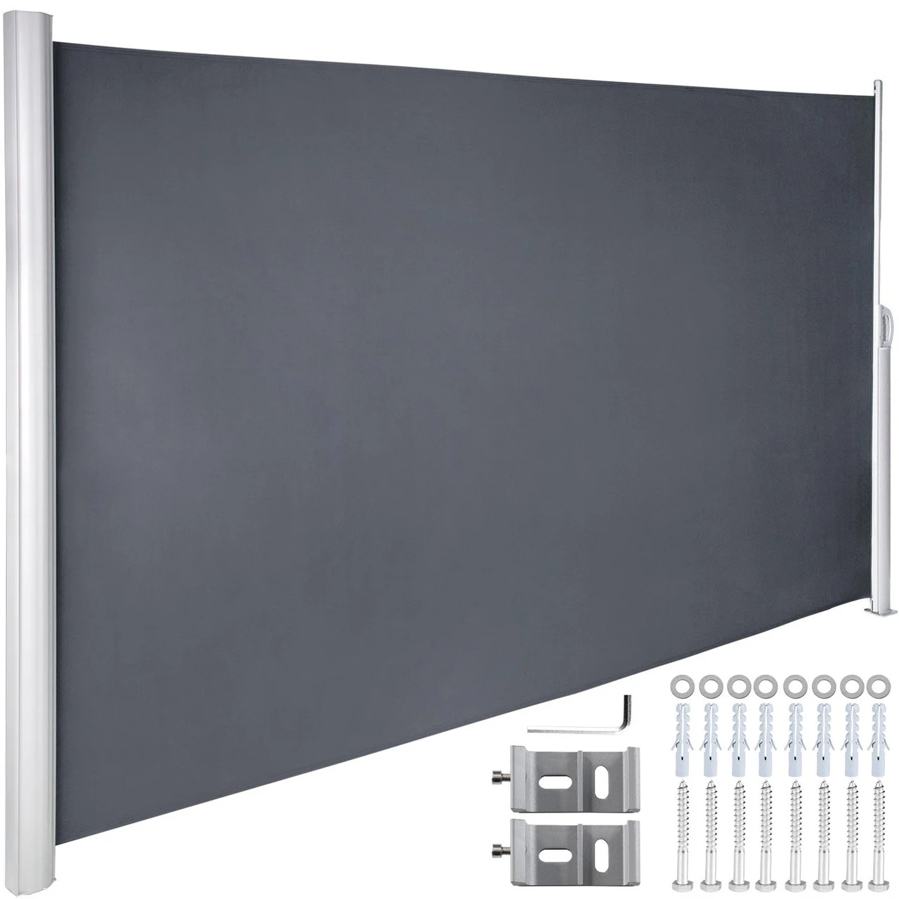 Retractable Side Awning, 71''118'' Full Aluminum Rust-Proof Outdoor Privacy Screen, Folding Room Divider Fence & Wind Screen for Patio Sun Shade, Backyard, Balcony, Roof Terraces and Pools, Grey