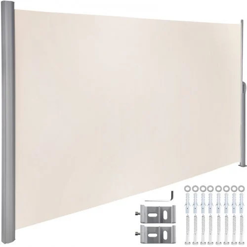 Beige Retractable 71''*118'' Awning-Rugged Full Aluminum Rust-Proof; Patio Sunshine Screen; Privacy Divider; Wind Screen. Longer Service Life, Suitable for Courtyard, Roof Terraces and Pools