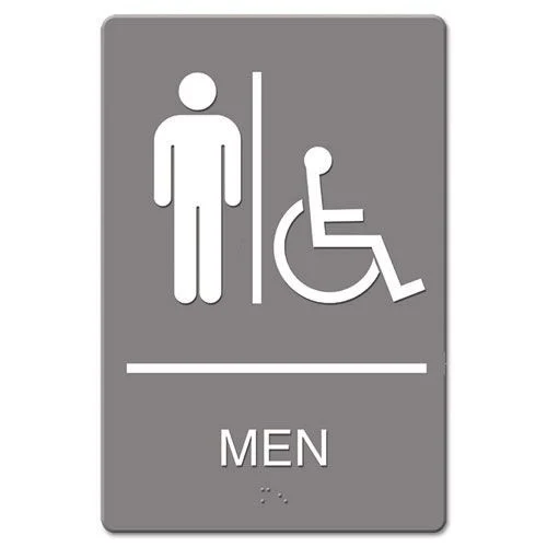 Headline Sign 6 in. x 9 in. Molded Plastic Men Restroom and ADA Sign - Gray