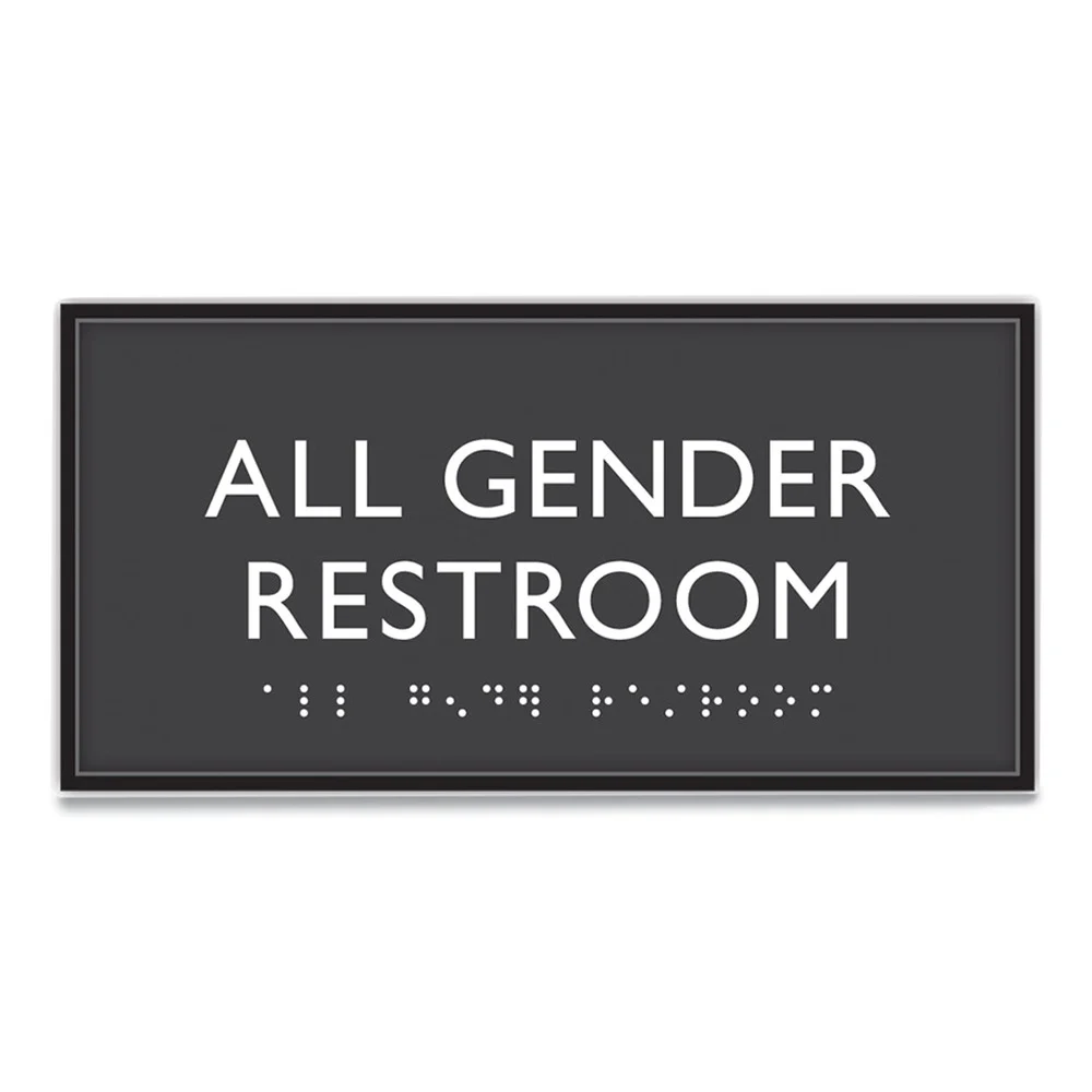 Headline Sign 4 in. x 8 in. All Gender Restroom Plastic ADA Sign - Clear/White