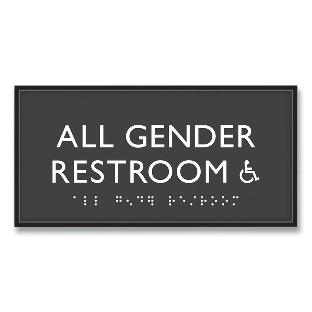 Headline Sign 4 in. x 8 in. All Gender Restroom Accessible Plastic ADA Sign - Clear/White