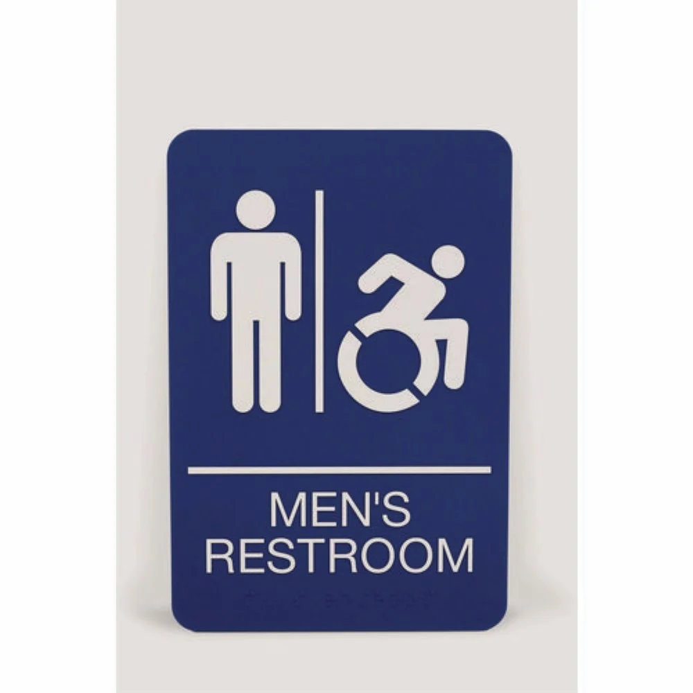 Headline Sign 6 x 9 Men's Restroom ADA Sign - Blue Face/White Graphics