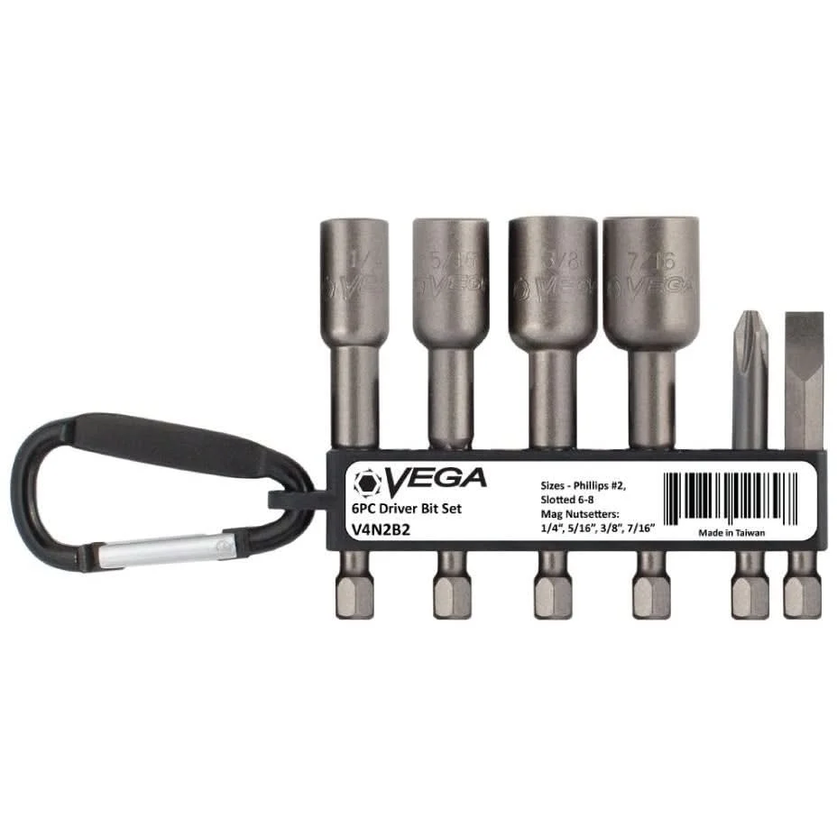 Vega V4N2B2 Carabiner 6-Piece Driver Bit & Nutsetter Set