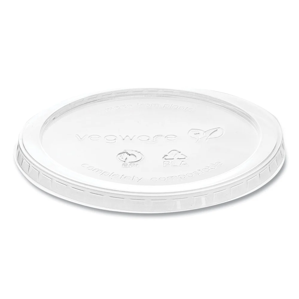 Vegware 8 oz. to 32 oz. Compostable Plastic Round Deli Pot Lids (500/Carton)