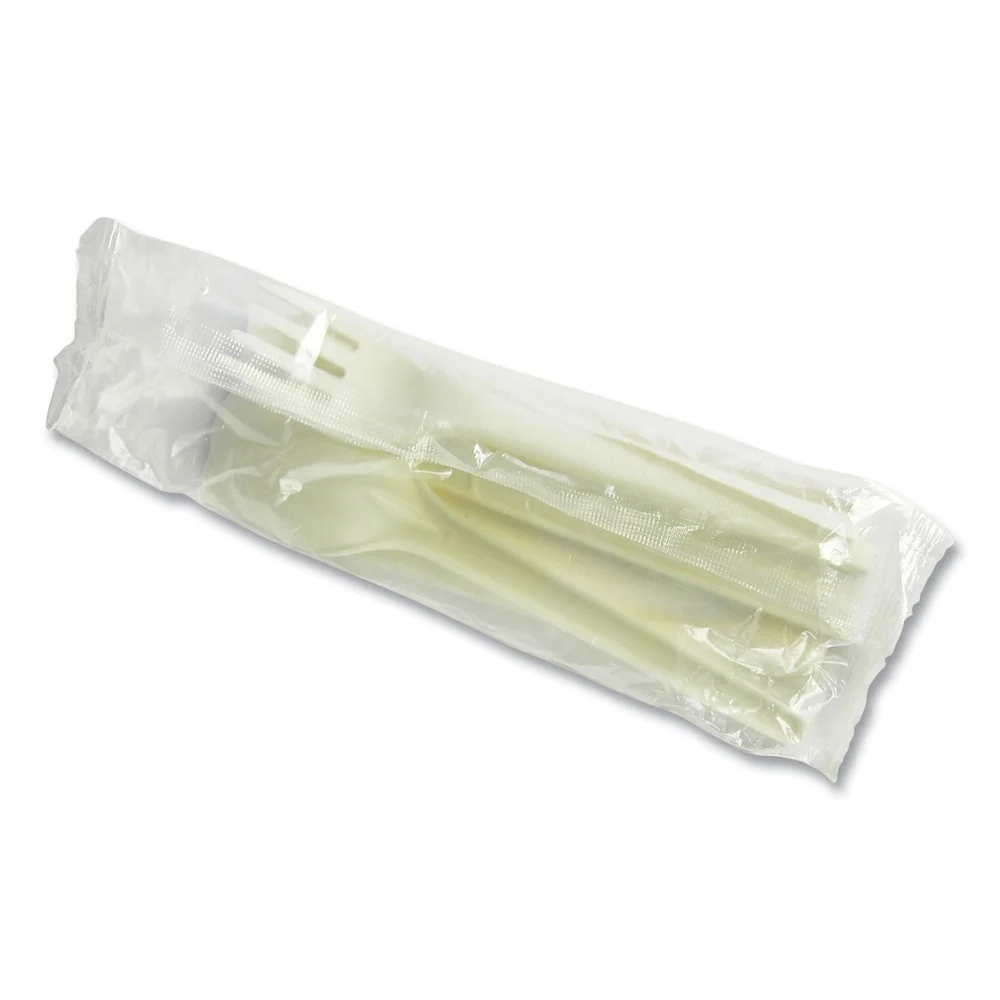 Vegware Compostable Fork/Knife/Spoon/Napkin Cutlery Kits - White (250/Carton)
