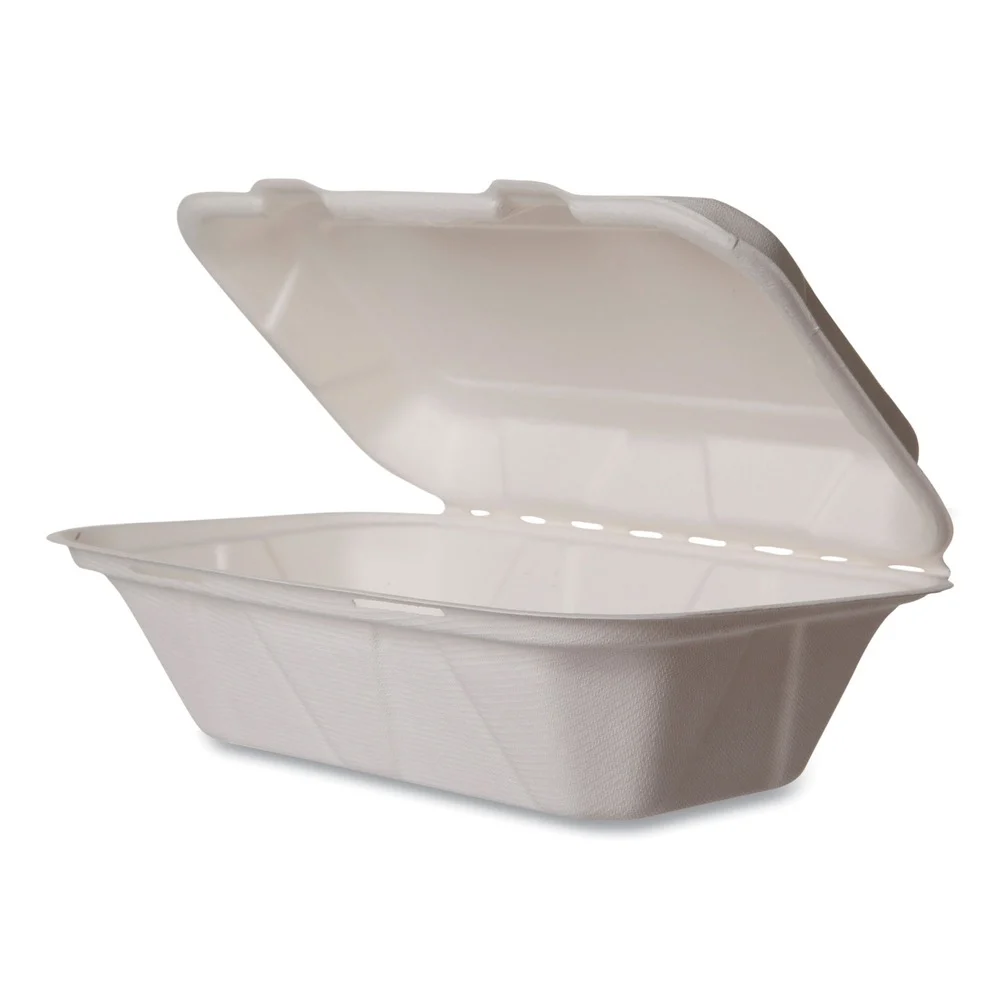 Vegware WHBRG-HOAGIE 9 in. x 11 in. x 2 in. Molded Fiber Compostable Sugarcane Clamshell Containers - White (250/Carton)