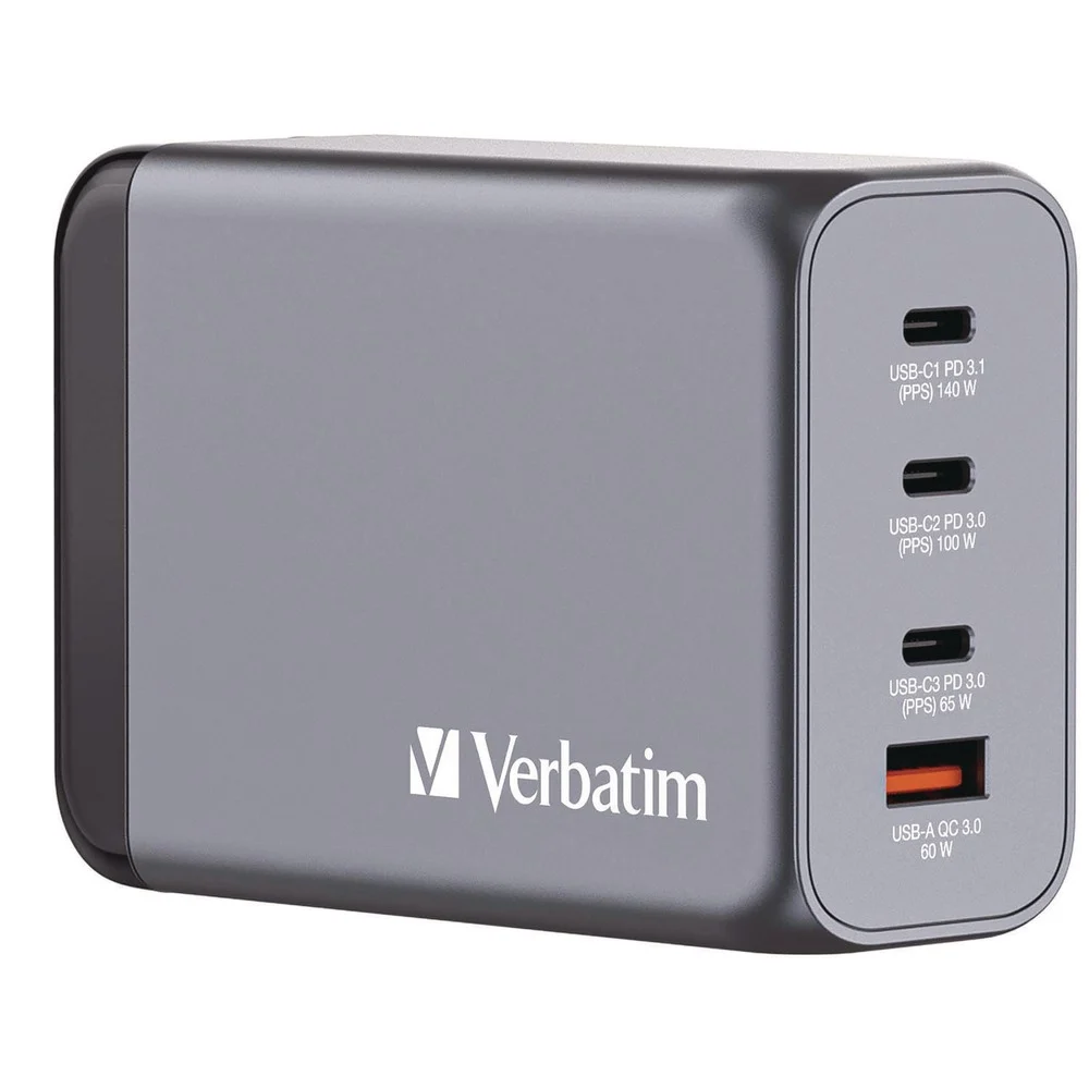 Verbatim 240 Watts 4-Port GaN Wall Charger - Black/Gray