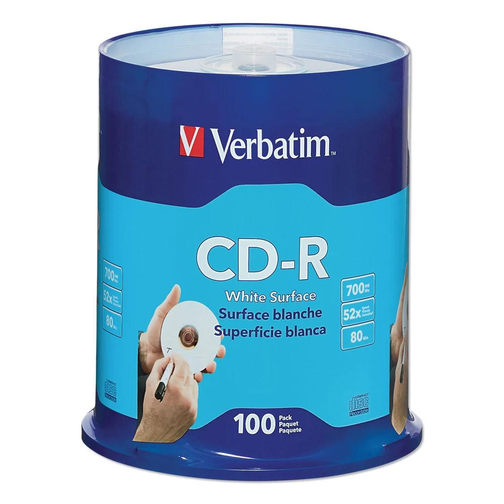 Verbatim 700 MB/80 min 52x CD-R Recordable Disc - White (100/Pack)