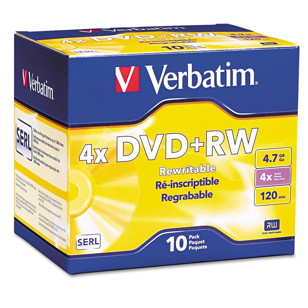 Verbatim 4.7 GB DVDplusRW Rewritable Disc - Silver (10/Pack)