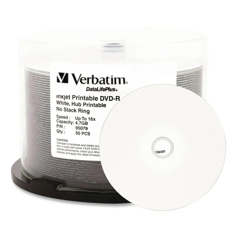 Verbatim 4.7 GB 16x DVD-R DataLife Plus Printable Recordable Disc - White (50/Pack)