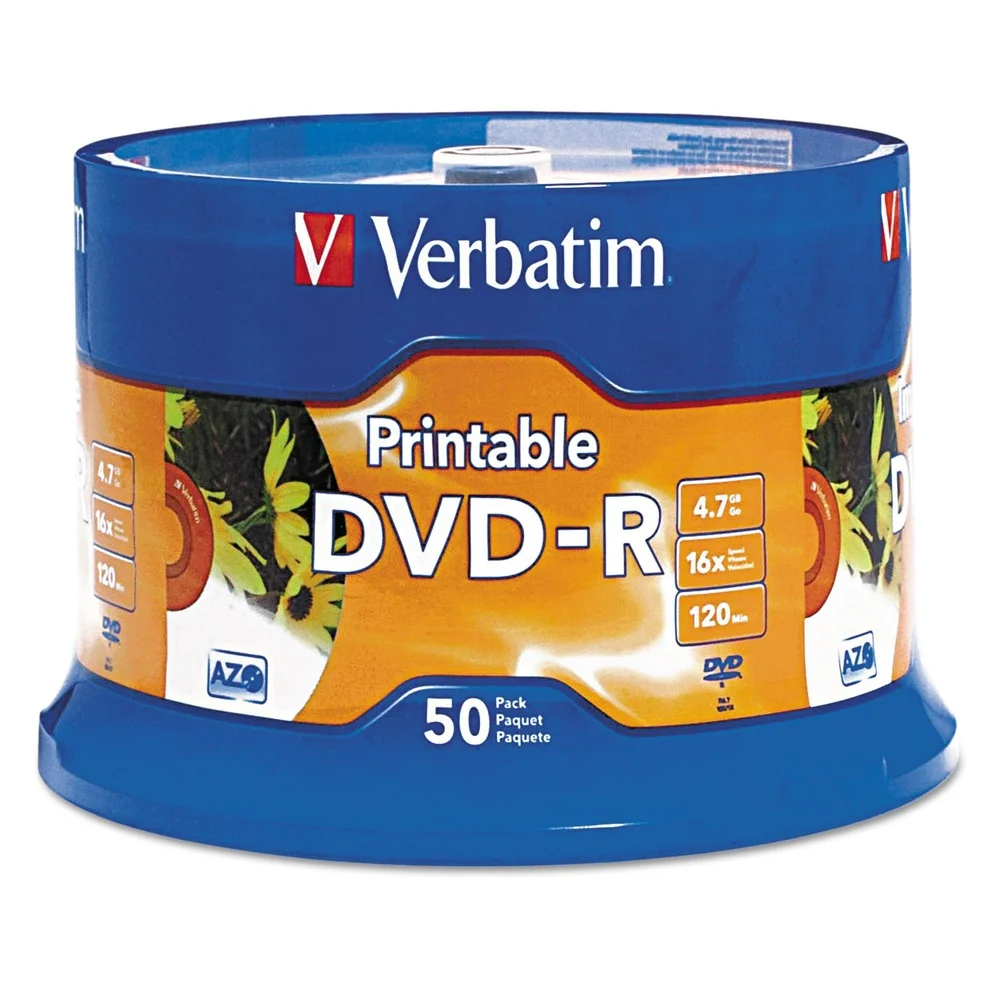 Verbatim 4.7 GB 16X DVD-R Recordable Discs in Spindle - White (50/Pack)