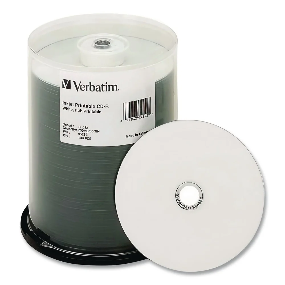 Verbatim 700 MB 52X CD-R White Inkjet Printable Hub Printable (100/Pack)