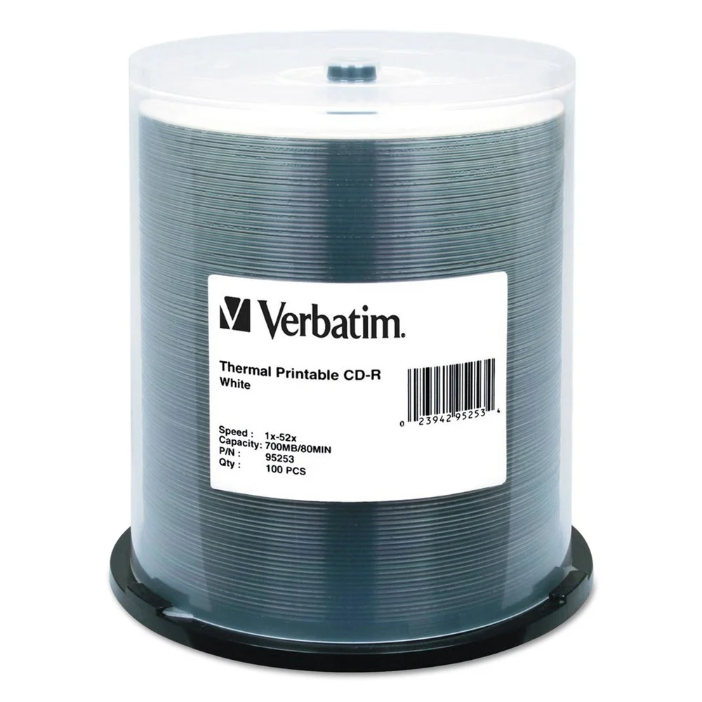 Verbatim 700 MB/80 min 52x CD-R DataLifePlus Printable Recordable Disc - White (100/Pack)