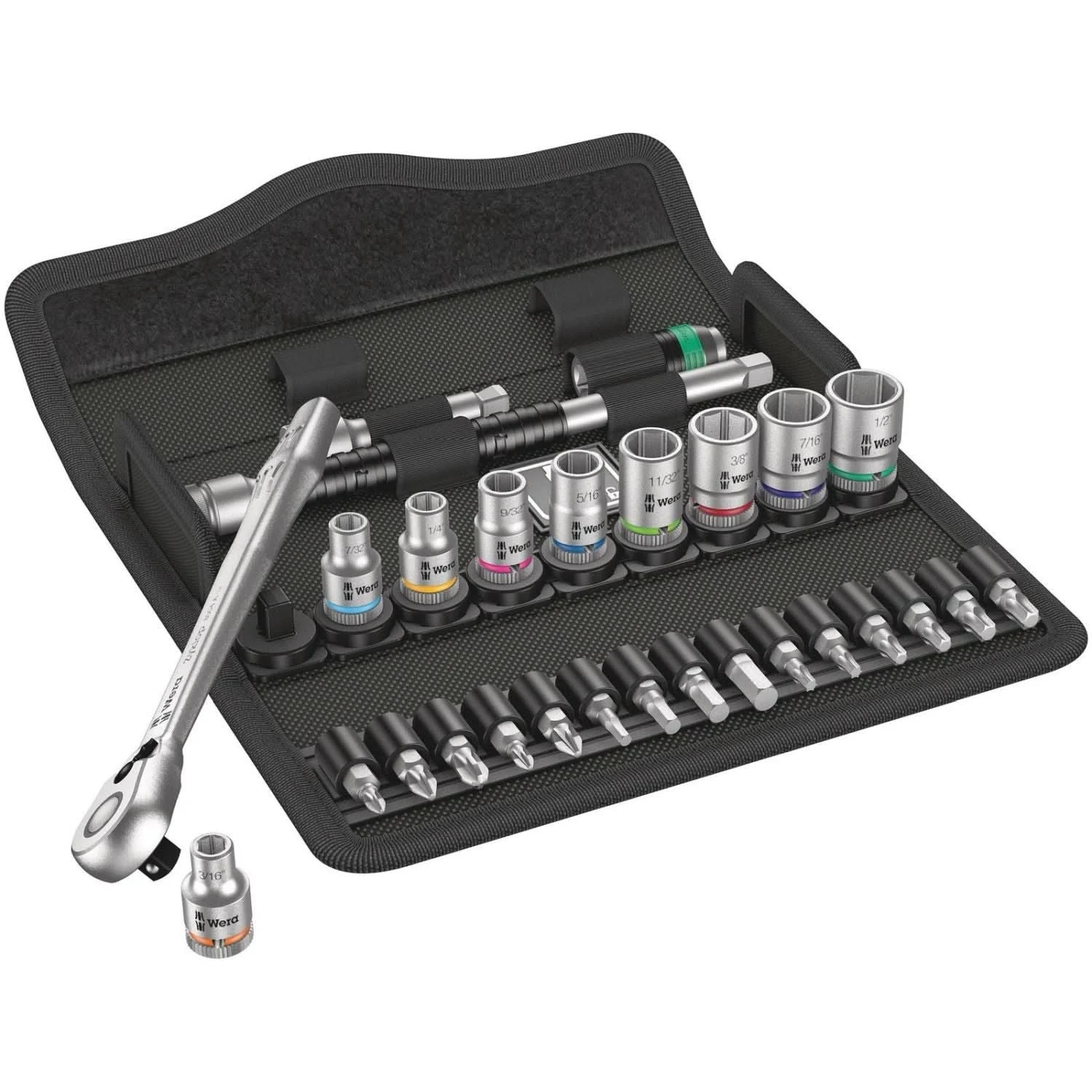 Wera 8100 Sa 11 Zyklop Metal Ratchet Set With Switch Lever, 1/4-in. Drive, Imperial, 28-Pieces