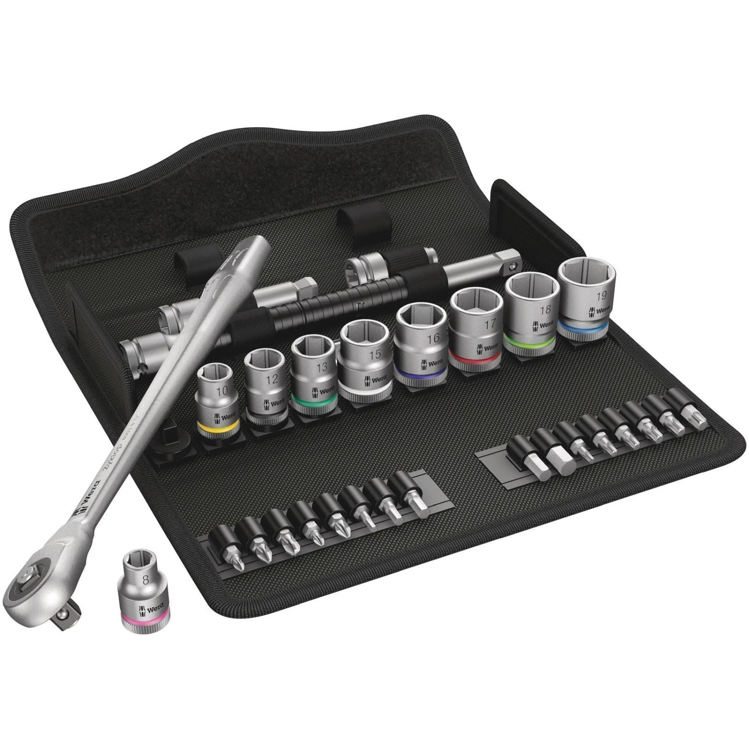 Wera 8100 SB 7 Zyklop Metal Ratchet Set With Push-Through Square, 3/8-in. Drive, Metric, 29-Pieces