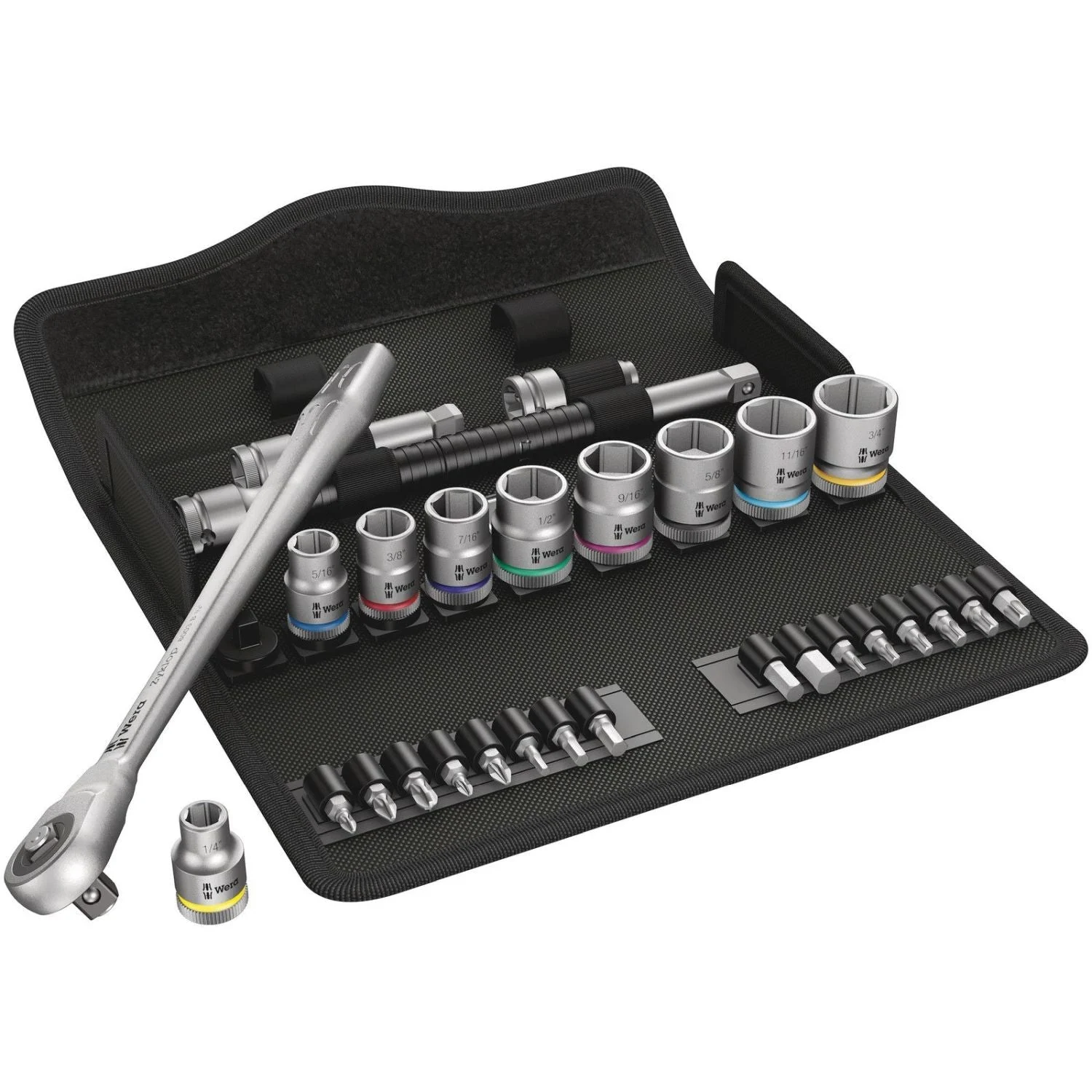 Wera 8100 SB 10 Zyklop Metal Ratchet Set With Push-Through Square, 3/8-in. Drive, Imperial, 29-Pieces