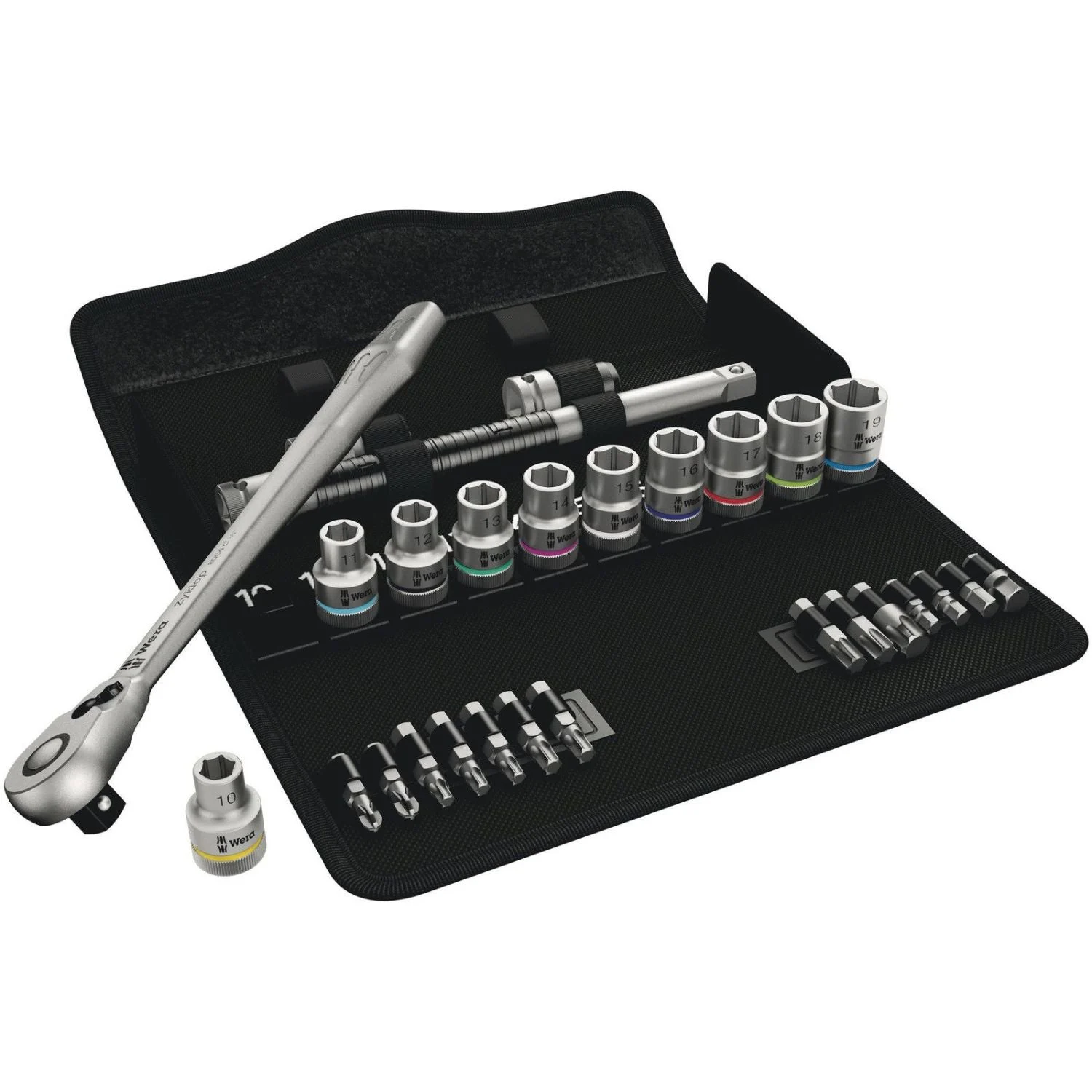 Wera 8100 Sc 8 Zyklop Metal Ratchet Set With Switch Lever, 1/2-in. Drive, Metric, 28-Pieces