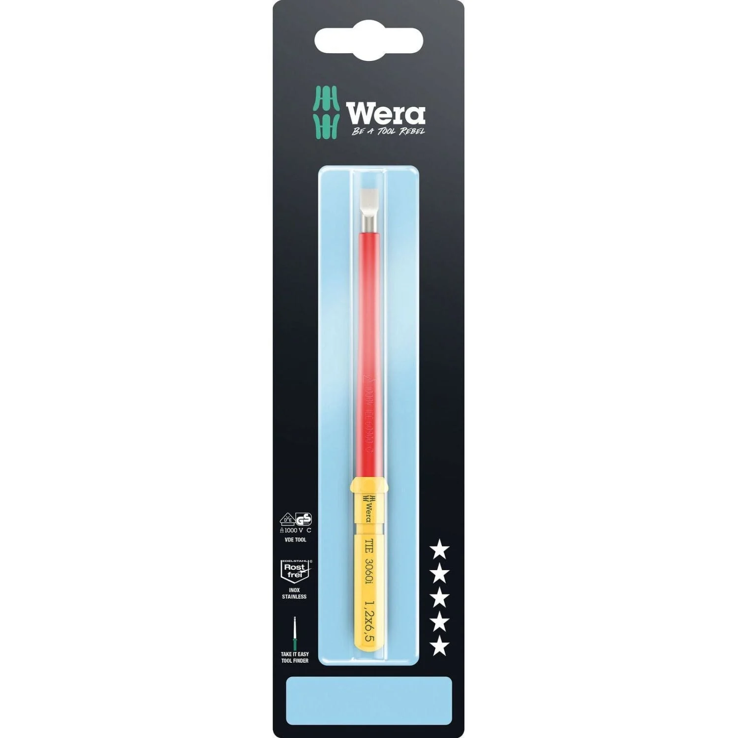 Wera Kraftform Kompakt VDE 3060 I Take It Easy SB, Stainless Steel, 1.2x6.5x157-mm.