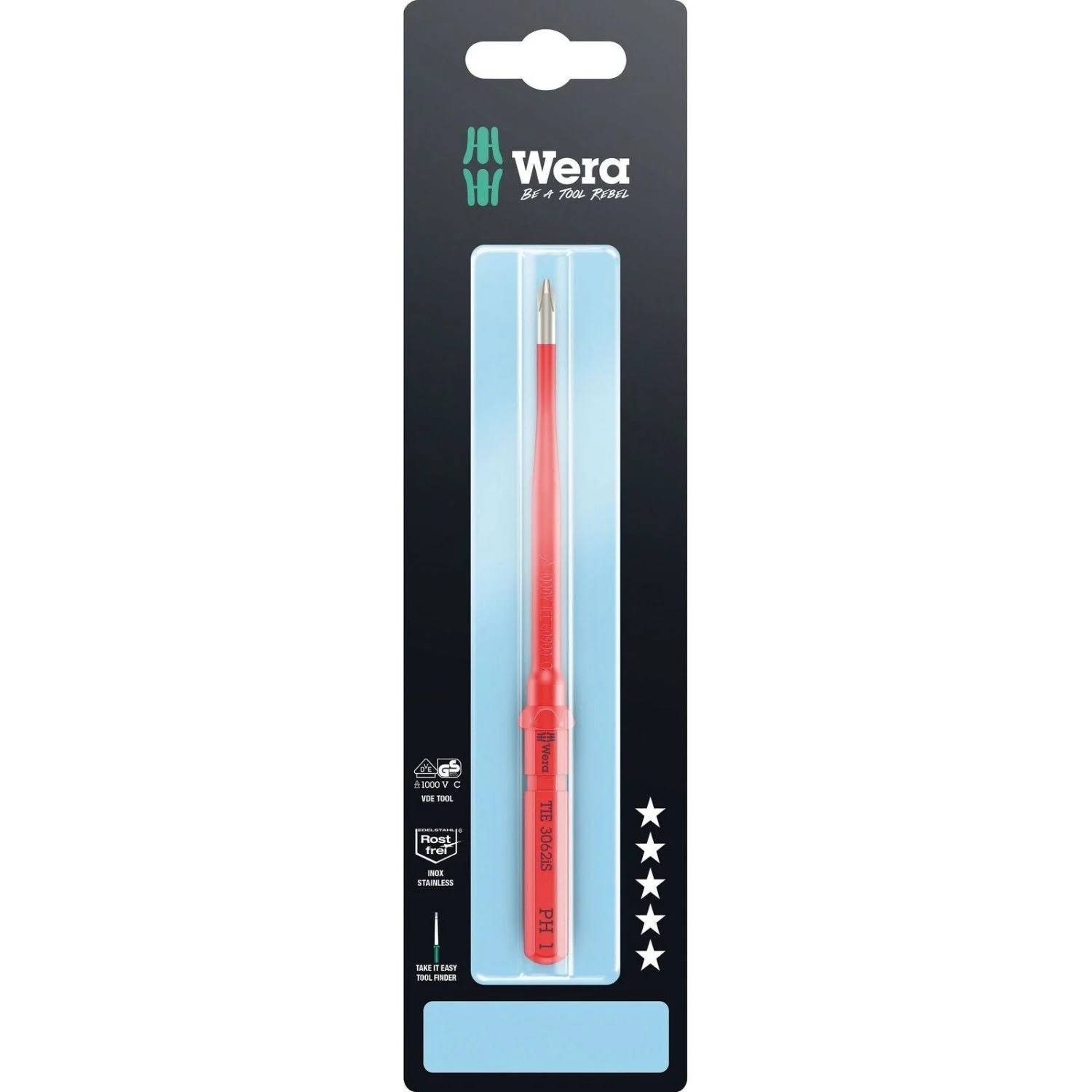 Wera Kraftform Kompakt VDE 3062 Is Take It Easy SB, Stainless Steel, Ph 1x157-mm.